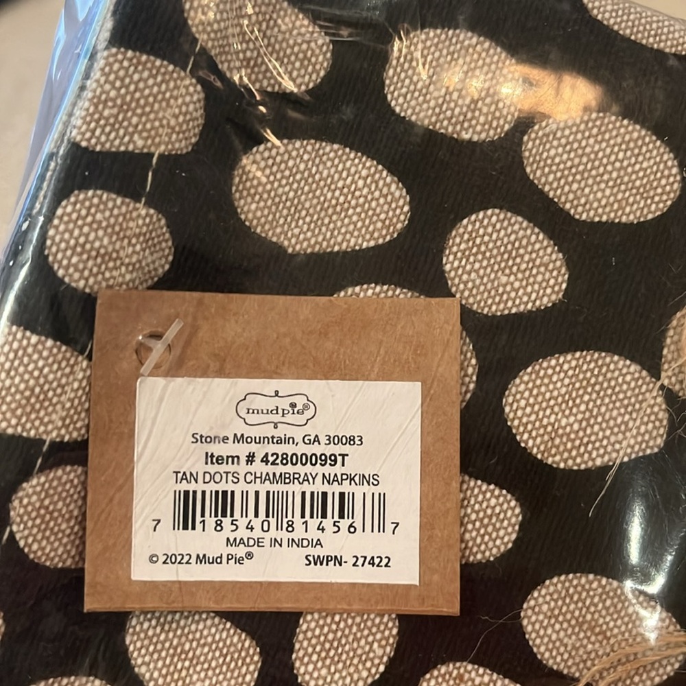 Mud Pie Black with Tan Dots Napkin Set (Four)/NWT - Picture 6 of 6